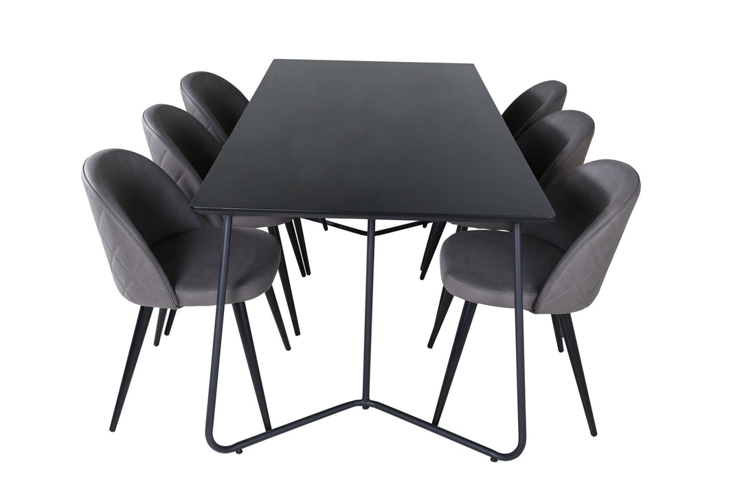Venture Home Petra Dining Table - Black / Black Veneer+Velvet Stitches Chair - Black / Grey Micro Fibre_6
