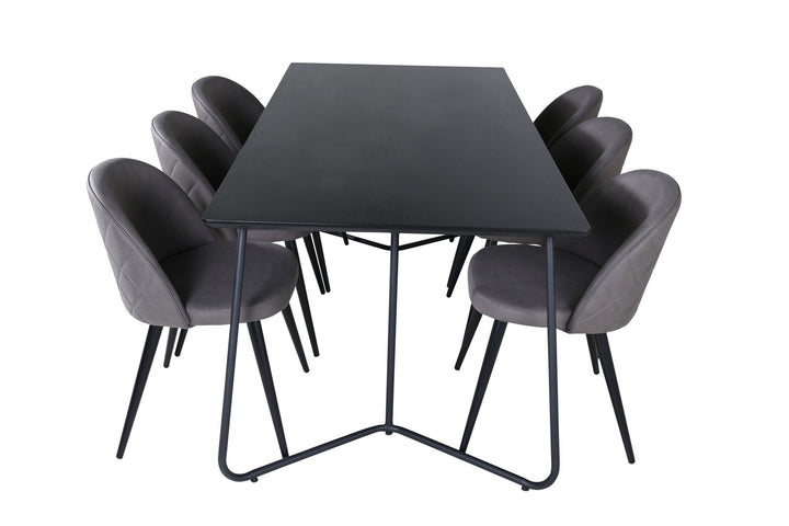 Venture Home Petra Dining Table - Black / Black Veneer+Velvet Stitches Chair - Black / Grey Micro Fibre_6