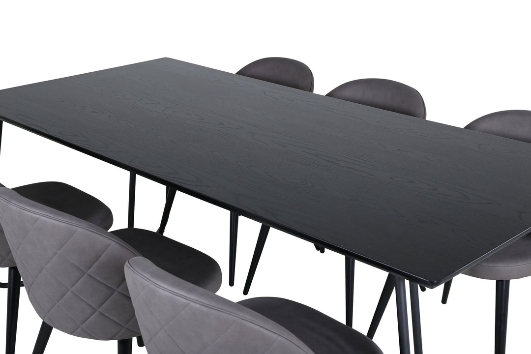 Venture Home Petra Dining Table - Black / Black Veneer+Velvet Stitches Chair - Black / Grey Micro Fibre_6