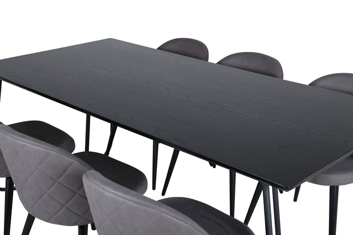 Venture Home Petra Dining Table - Black / Black Veneer+Velvet Stitches Chair - Black / Grey Micro Fibre_6