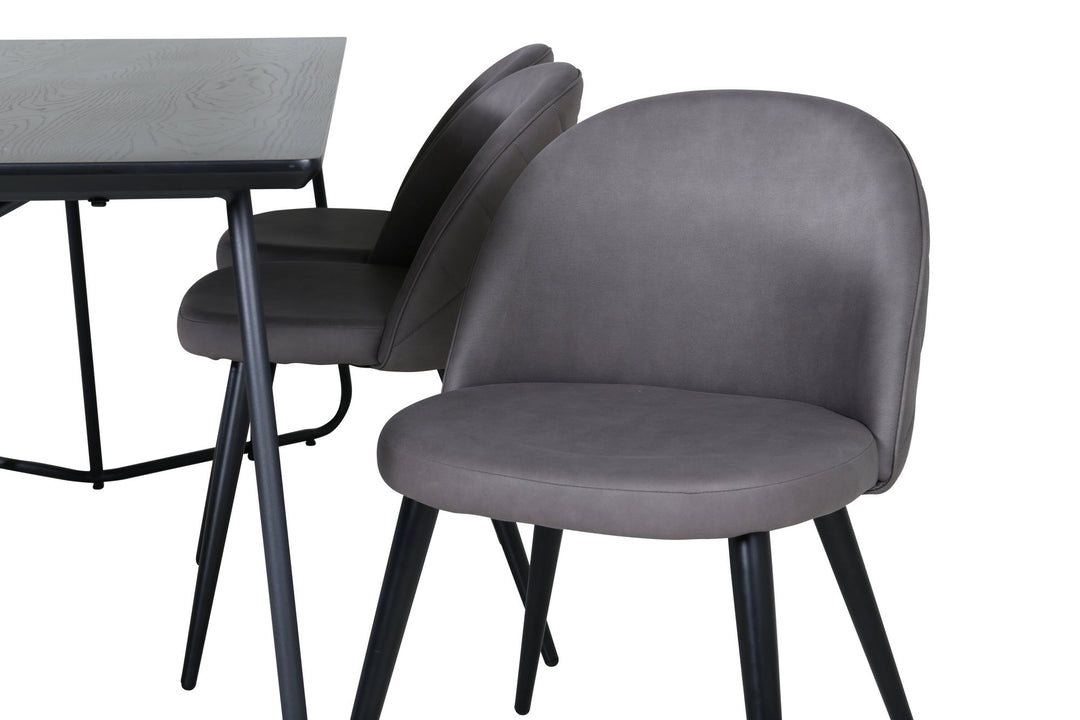 Venture Home Petra Dining Table - Black / Black Veneer+Velvet Stitches Chair - Black / Grey Micro Fibre_6