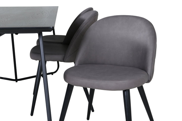 Venture Home Petra Dining Table - Black / Black Veneer+Velvet Stitches Chair - Black / Grey Micro Fibre_6