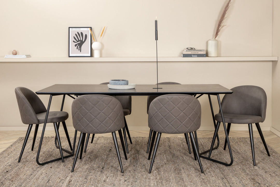 Venture Home Petra Dining Table - Black / Black Veneer+Velvet Stitches Chair - Black / Grey Micro Fibre_6