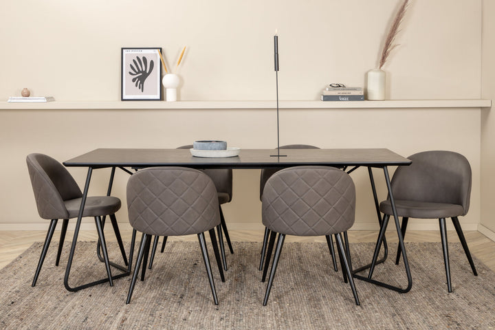 Venture Home Petra Dining Table - Black / Black Veneer+Velvet Stitches Chair - Black / Grey Micro Fibre_6