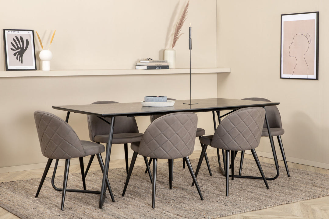 Venture Home Petra Dining Table - Black / Black Veneer+Velvet Stitches Chair - Black / Grey Micro Fibre_6