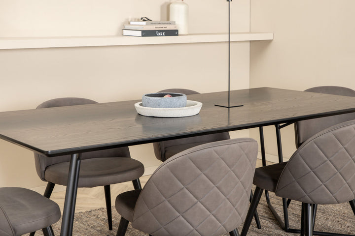 Venture Home Petra Dining Table - Black / Black Veneer+Velvet Stitches Chair - Black / Grey Micro Fibre_6