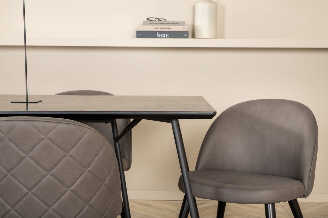 Venture Home Petra Dining Table - Black / Black Veneer+Velvet Stitches Chair - Black / Grey Micro Fibre_6