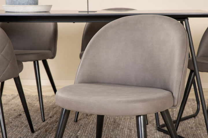Venture Home Petra Dining Table - Black / Black Veneer+Velvet Stitches Chair - Black / Grey Micro Fibre_6