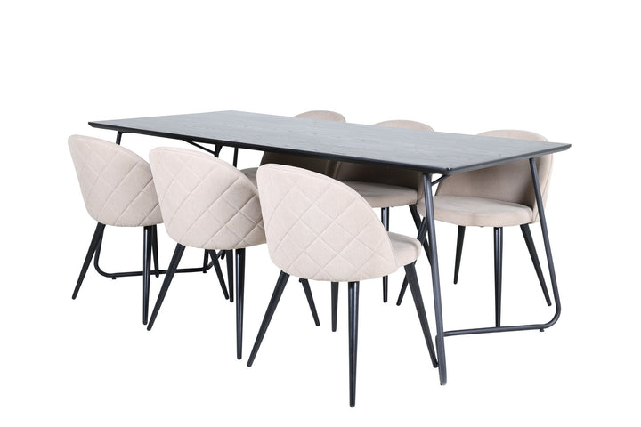 Venture Home Petra Dining Table - Black / Black Veneer+Velvet Stitches Chair - Black / Beige Fabric (Polyester linen )_6