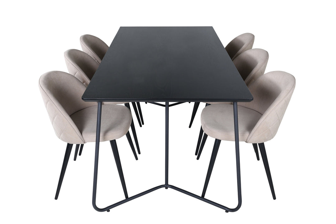 Venture Home Petra Dining Table - Black / Black Veneer+Velvet Stitches Chair - Black / Beige Fabric (Polyester linen )_6