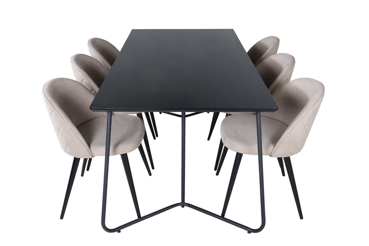 Venture Home Petra Dining Table - Black / Black Veneer+Velvet Stitches Chair - Black / Beige Fabric (Polyester linen )_6