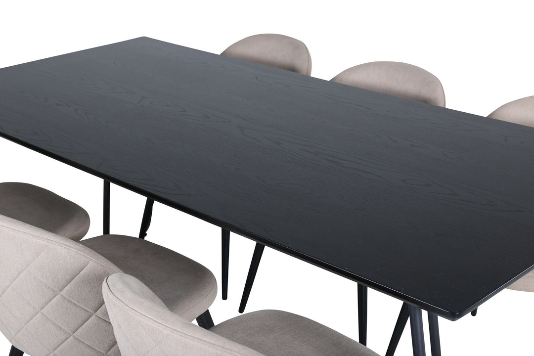 Venture Home Petra Dining Table - Black / Black Veneer+Velvet Stitches Chair - Black / Beige Fabric (Polyester linen )_6