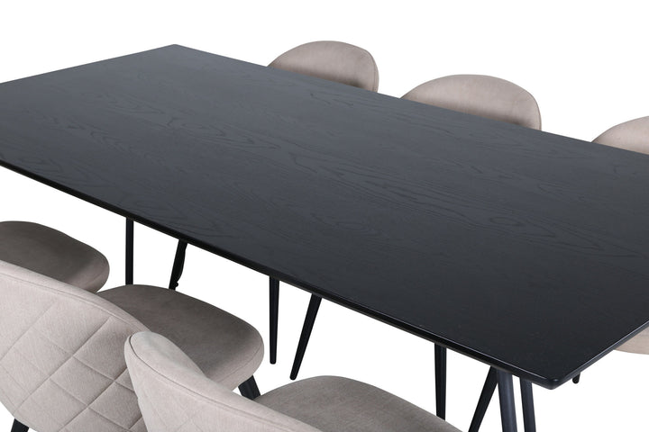 Venture Home Petra Dining Table - Black / Black Veneer+Velvet Stitches Chair - Black / Beige Fabric (Polyester linen )_6