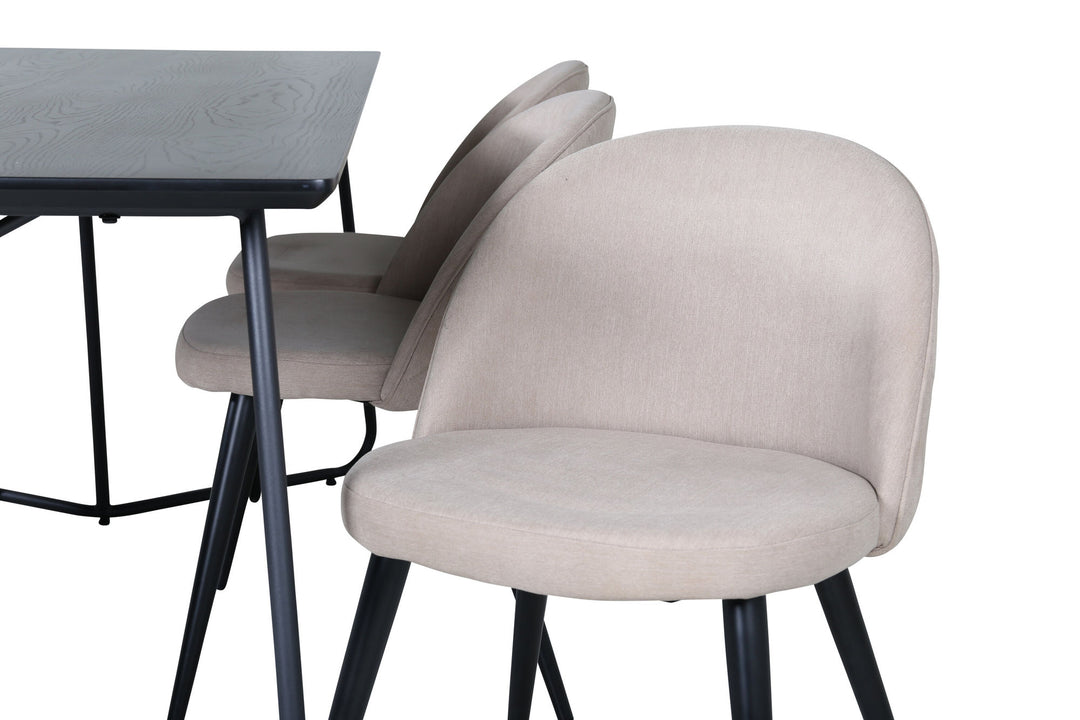 Venture Home Petra Dining Table - Black / Black Veneer+Velvet Stitches Chair - Black / Beige Fabric (Polyester linen )_6