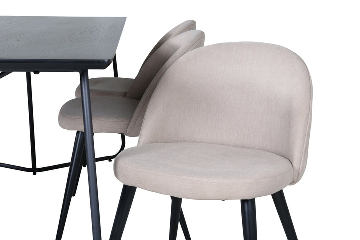 Venture Home Petra Dining Table - Black / Black Veneer+Velvet Stitches Chair - Black / Beige Fabric (Polyester linen )_6