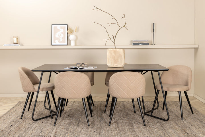 Venture Home Petra Dining Table - Black / Black Veneer+Velvet Stitches Chair - Black / Beige Fabric (Polyester linen )_6