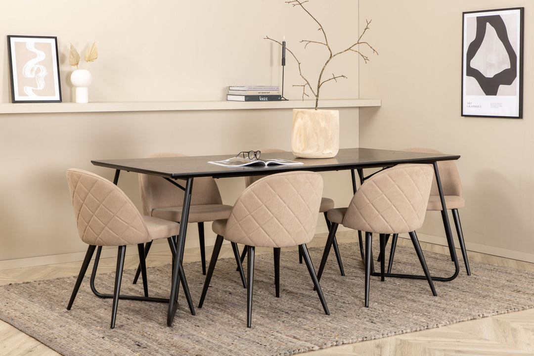 Venture Home Petra Dining Table - Black / Black Veneer+Velvet Stitches Chair - Black / Beige Fabric (Polyester linen )_6