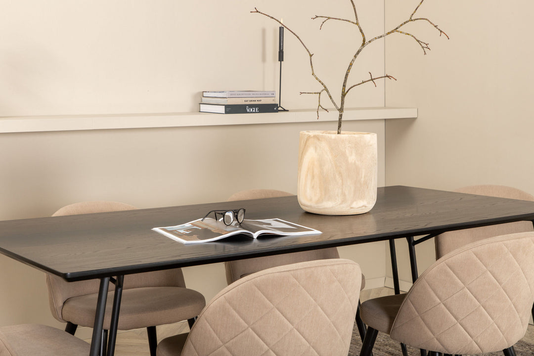 Venture Home Petra Dining Table - Black / Black Veneer+Velvet Stitches Chair - Black / Beige Fabric (Polyester linen )_6