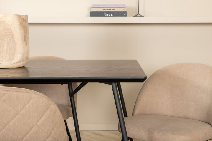 Venture Home Petra Dining Table - Black / Black Veneer+Velvet Stitches Chair - Black / Beige Fabric (Polyester linen )_6