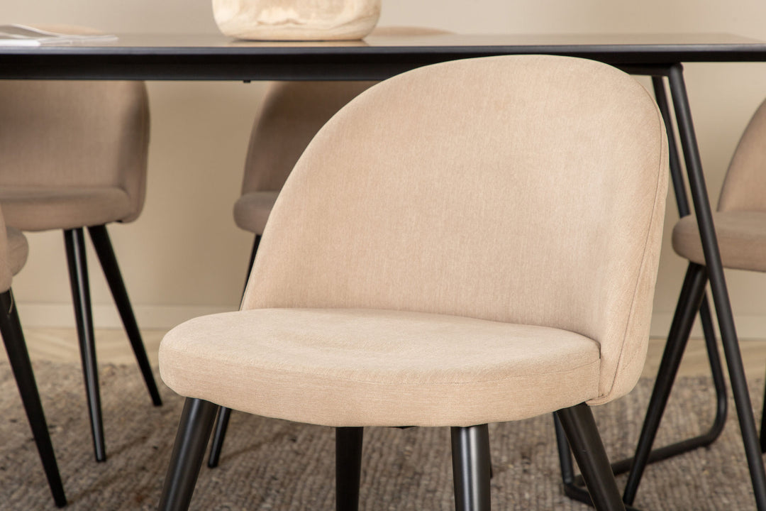Venture Home Petra Dining Table - Black / Black Veneer+Velvet Stitches Chair - Black / Beige Fabric (Polyester linen )_6