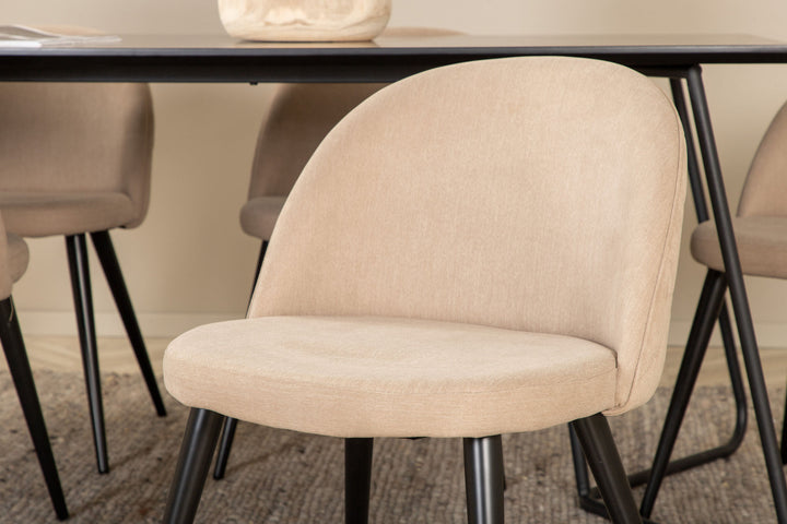 Venture Home Petra Dining Table - Black / Black Veneer+Velvet Stitches Chair - Black / Beige Fabric (Polyester linen )_6