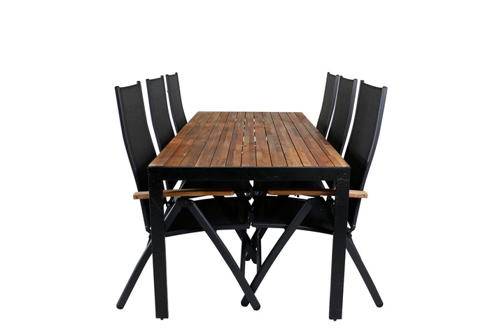 Venture Home Bois Dining table 205*90cm - Black Legs / Acacia +Panama Light 5-pos Chair Black / Black and teak_6