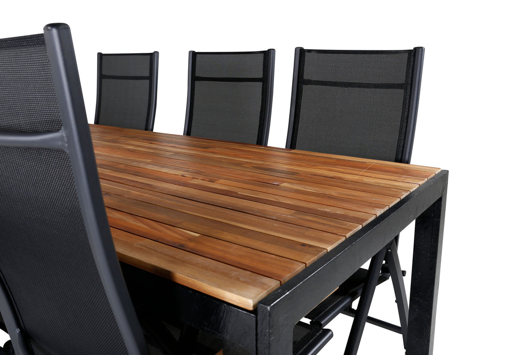 Venture Home Bois Dining table 205*90cm - Black Legs / Acacia +Panama Light 5-pos Chair Black / Black and teak_6