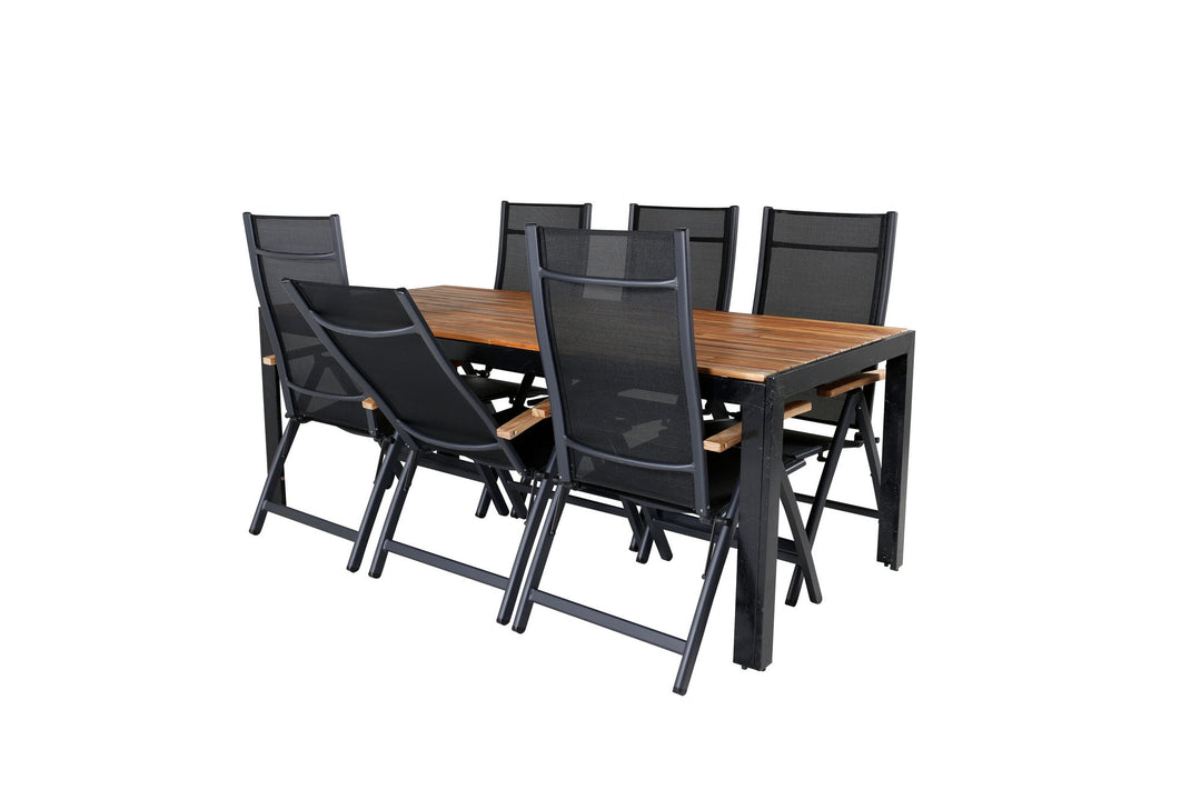 Venture Home Bois Dining table 205*90cm - Black Legs / Acacia +Panama Light 5-pos Chair Black / Black and teak_6