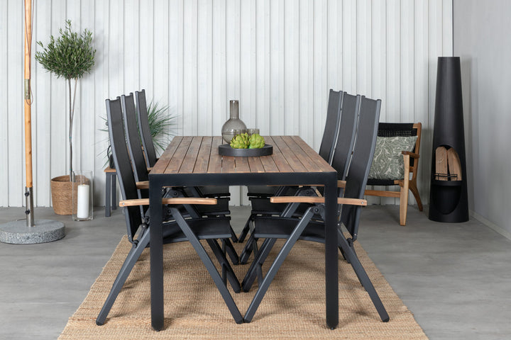 Venture Home Bois Dining table 205*90cm - Black Legs / Acacia +Panama Light 5-pos Chair Black / Black and teak_6