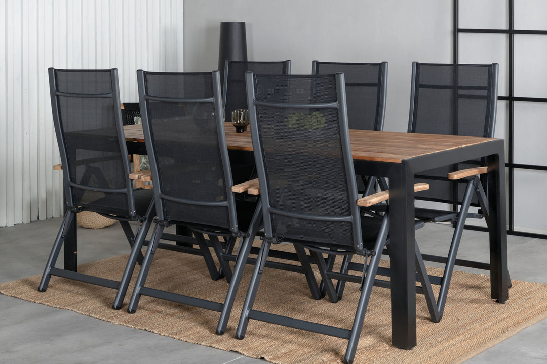 Venture Home Bois Dining table 205*90cm - Black Legs / Acacia +Panama Light 5-pos Chair Black / Black and teak_6