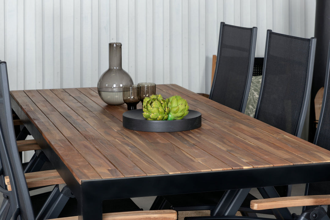 Venture Home Bois Dining table 205*90cm - Black Legs / Acacia +Panama Light 5-pos Chair Black / Black and teak_6