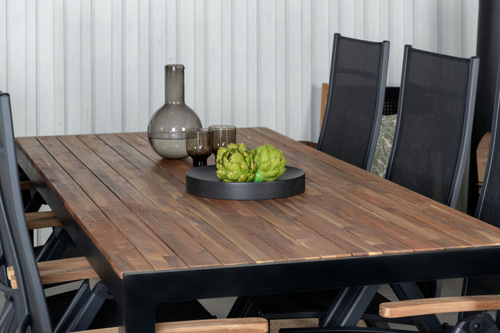 Venture Home Bois Dining table 205*90cm - Black Legs / Acacia +Panama Light 5-pos Chair Black / Black and teak_6