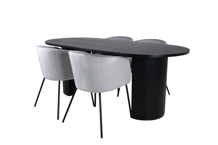 Venture Home Bianca Oval Dining Table - Black / Black Veneer+Berit Chair - Black / Light Grey Velvet_4