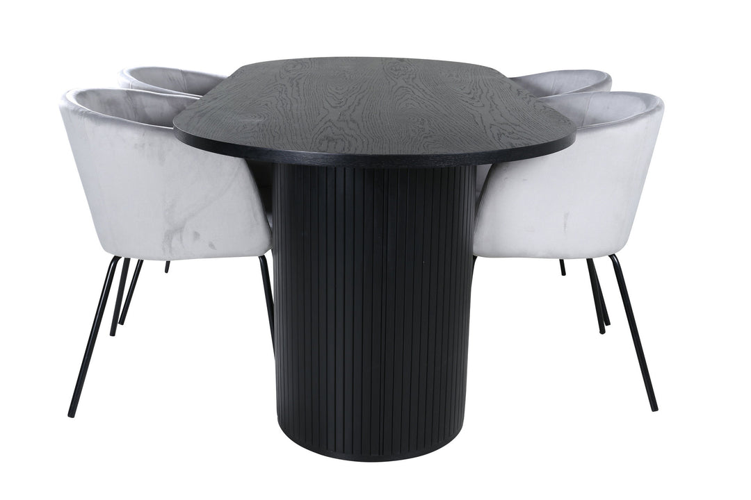 Venture Home Bianca Oval Dining Table - Black / Black Veneer+Berit Chair - Black / Light Grey Velvet_4