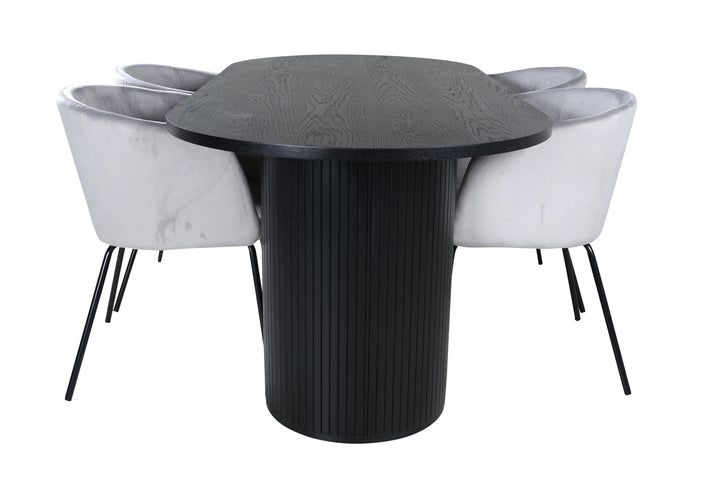 Venture Home Bianca Oval Dining Table - Black / Black Veneer+Berit Chair - Black / Light Grey Velvet_4