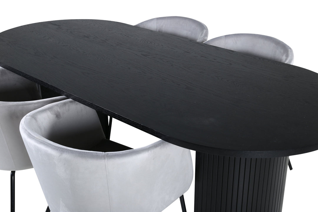 Venture Home Bianca Oval Dining Table - Black / Black Veneer+Berit Chair - Black / Light Grey Velvet_4