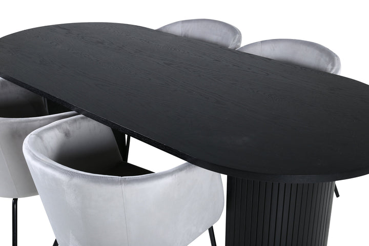 Venture Home Bianca Oval Dining Table - Black / Black Veneer+Berit Chair - Black / Light Grey Velvet_4