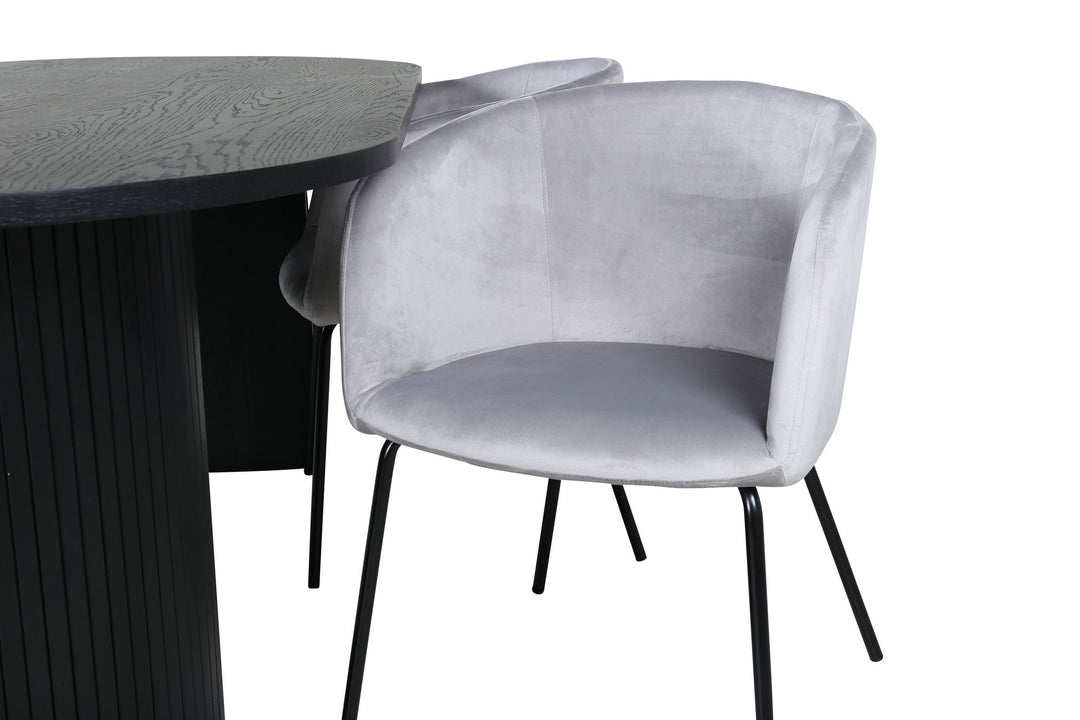 Venture Home Bianca Oval Dining Table - Black / Black Veneer+Berit Chair - Black / Light Grey Velvet_4