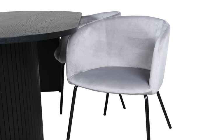 Venture Home Bianca Oval Dining Table - Black / Black Veneer+Berit Chair - Black / Light Grey Velvet_4