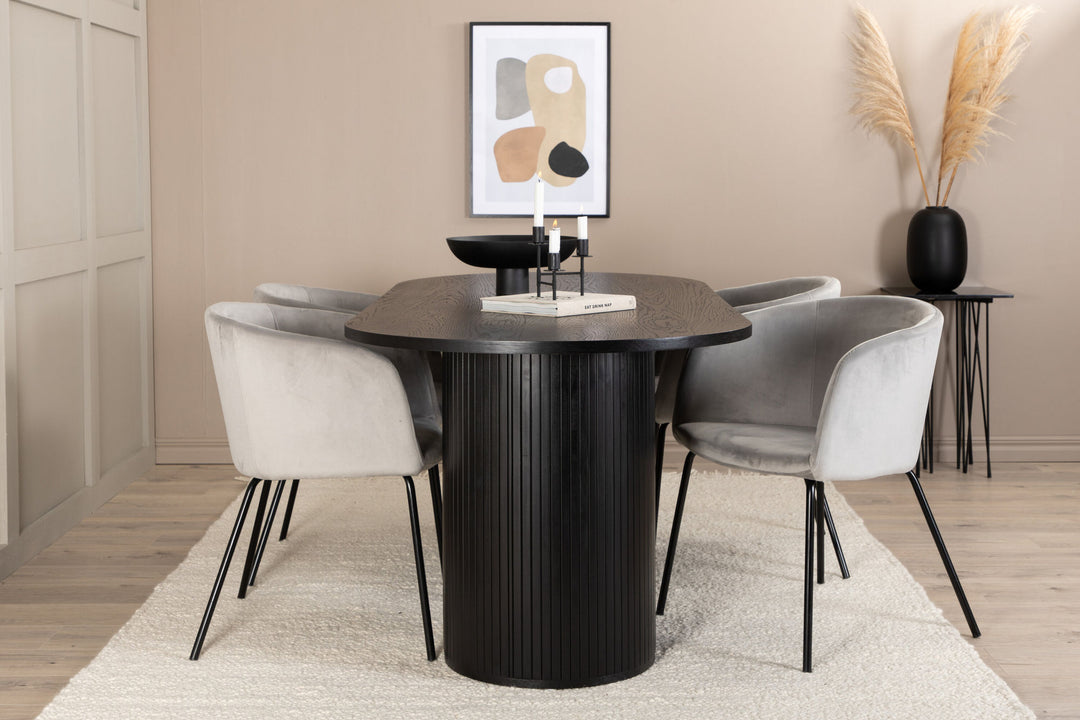 Venture Home Bianca Oval Dining Table - Black / Black Veneer+Berit Chair - Black / Light Grey Velvet_4