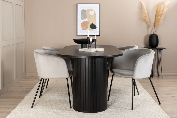 Venture Home Bianca Oval Dining Table - Black / Black Veneer+Berit Chair - Black / Light Grey Velvet_4