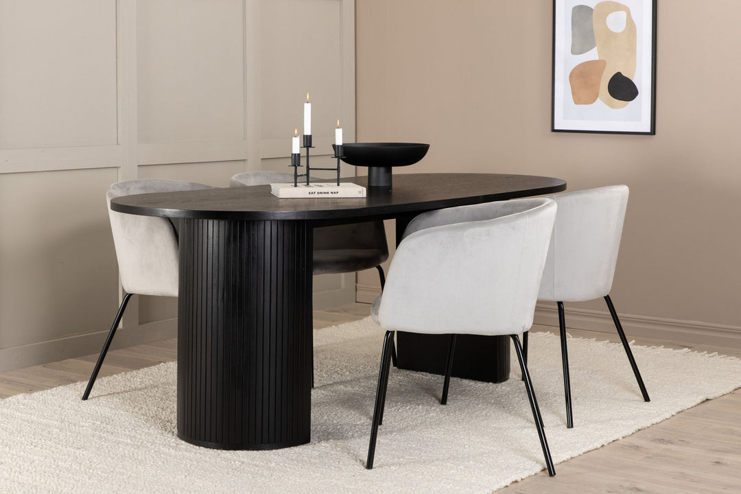 Venture Home Bianca Oval Dining Table - Black / Black Veneer+Berit Chair - Black / Light Grey Velvet_4