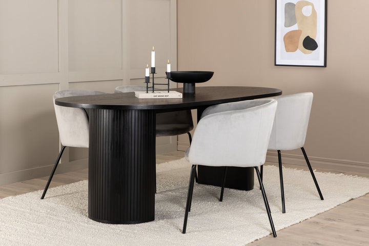 Venture Home Bianca Oval Dining Table - Black / Black Veneer+Berit Chair - Black / Light Grey Velvet_4