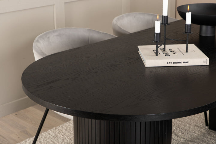 Venture Home Bianca Oval Dining Table - Black / Black Veneer+Berit Chair - Black / Light Grey Velvet_4