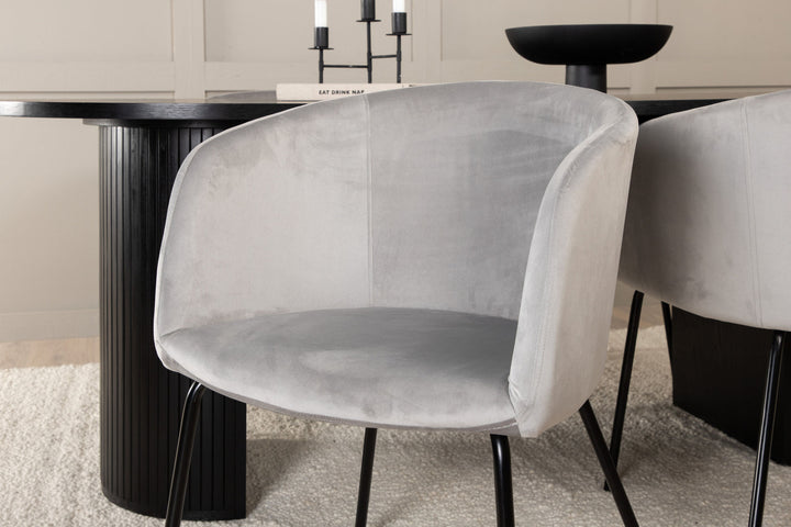 Venture Home Bianca Oval Dining Table - Black / Black Veneer+Berit Chair - Black / Light Grey Velvet_4