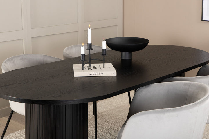 Venture Home Bianca Oval Dining Table - Black / Black Veneer+Berit Chair - Black / Light Grey Velvet_4