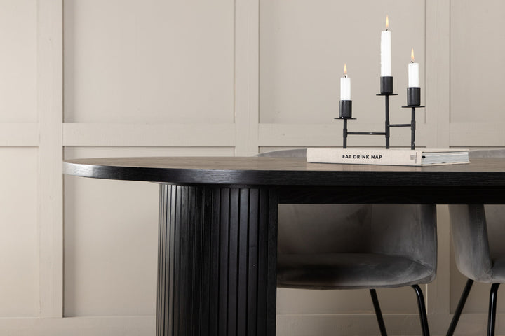 Venture Home Bianca Oval Dining Table - Black / Black Veneer+Berit Chair - Black / Light Grey Velvet_4