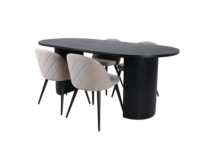 Venture Home Bianca Oval Dining Table - Black / Black Veneer+Velvet Stitches Chair - Black / Beige Fabric (Polyester linen )_4