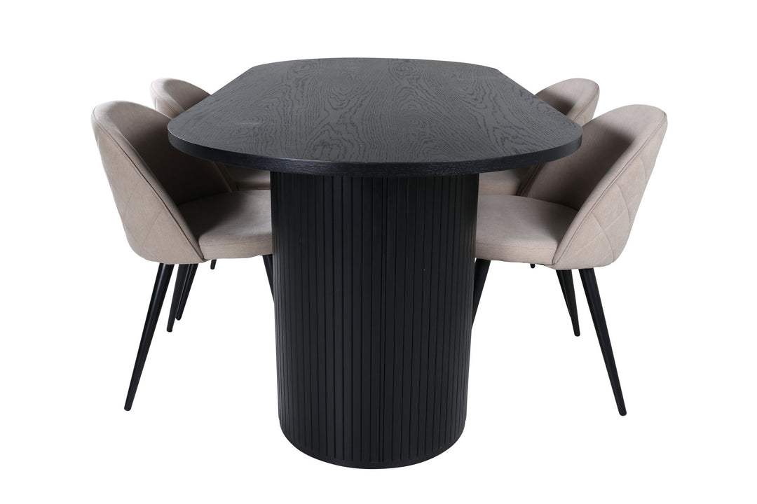 Venture Home Bianca Oval Dining Table - Black / Black Veneer+Velvet Stitches Chair - Black / Beige Fabric (Polyester linen )_4