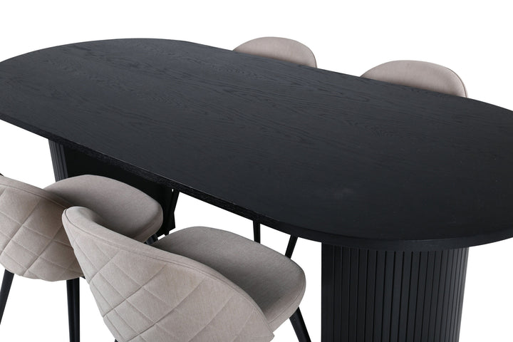 Venture Home Bianca Oval Dining Table - Black / Black Veneer+Velvet Stitches Chair - Black / Beige Fabric (Polyester linen )_4